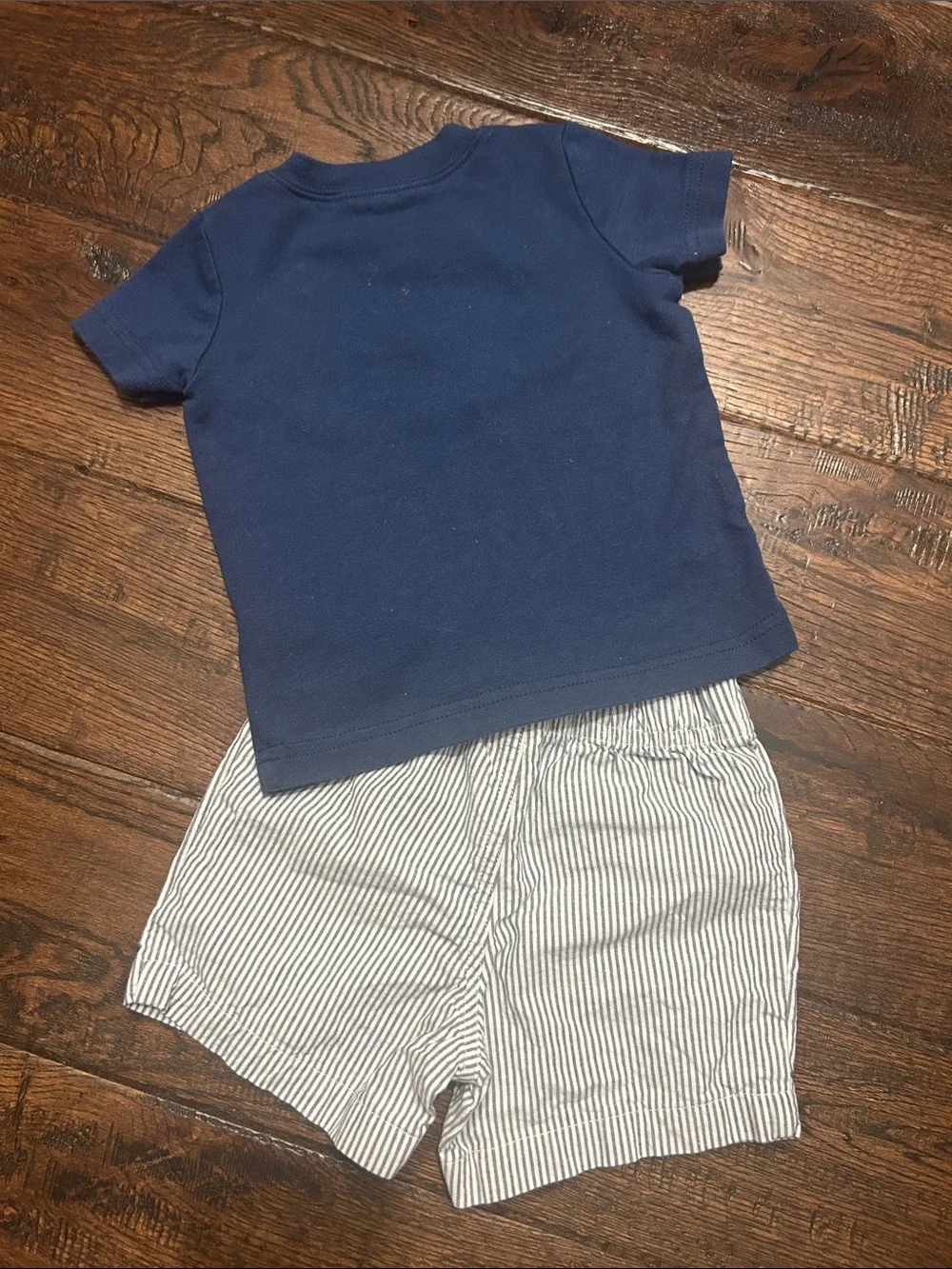 Carter's Navy Henley Tee with White & Navy Striped Seersucker Shorts - Picture 2 of 3